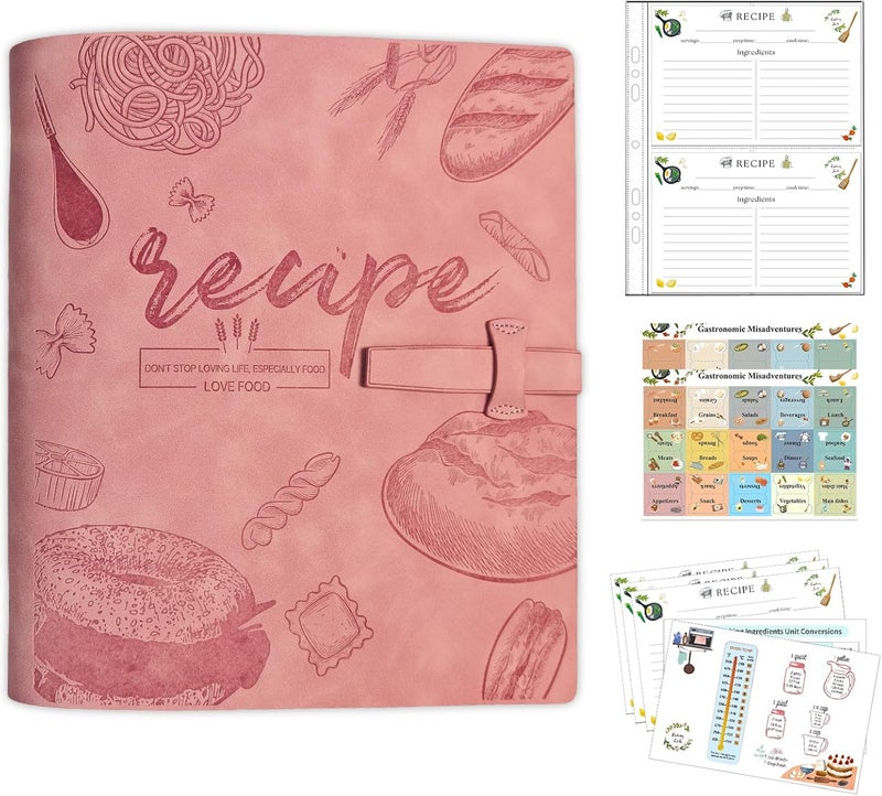 GoShambar Recipe Binder, Recipe Book Binder with Plastic Sleeves, Blank Recipe Card Book to Write in Your Own Recipes (4" x 6" Recipe Cards & Category Tab) (Pink) - Image 1